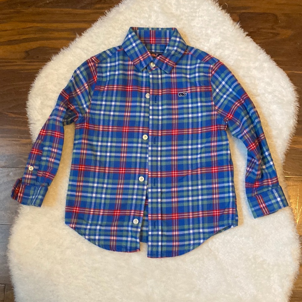 Vineyard Vines Button Down Whale Shirt flannel blue 2t